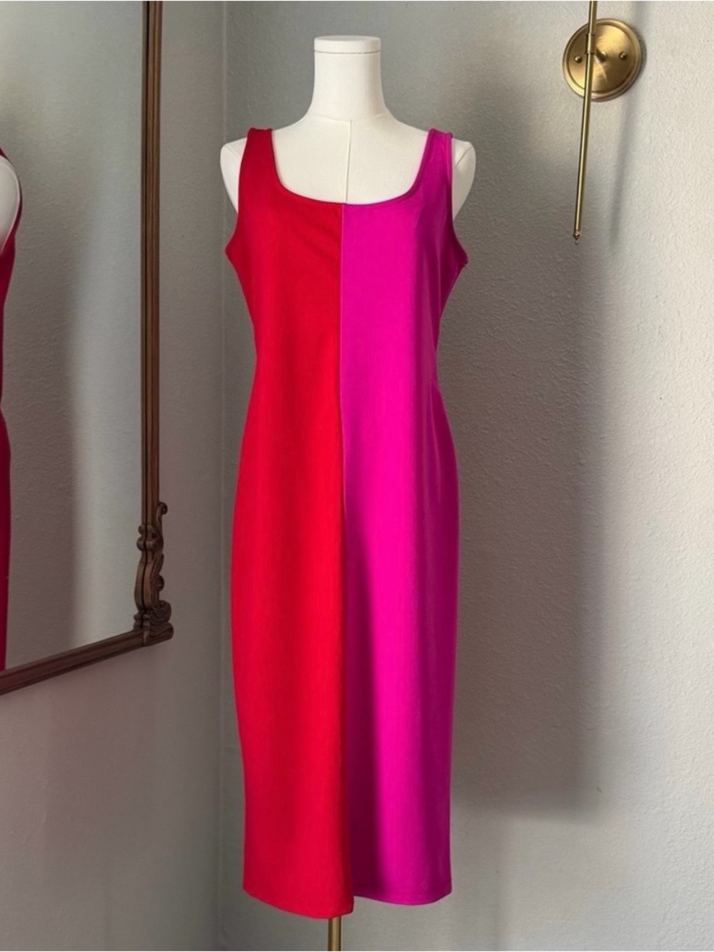 Tash + Sophie Colorblock Pink Red Midi Dress M Dopamine Barbiecore Cocktail